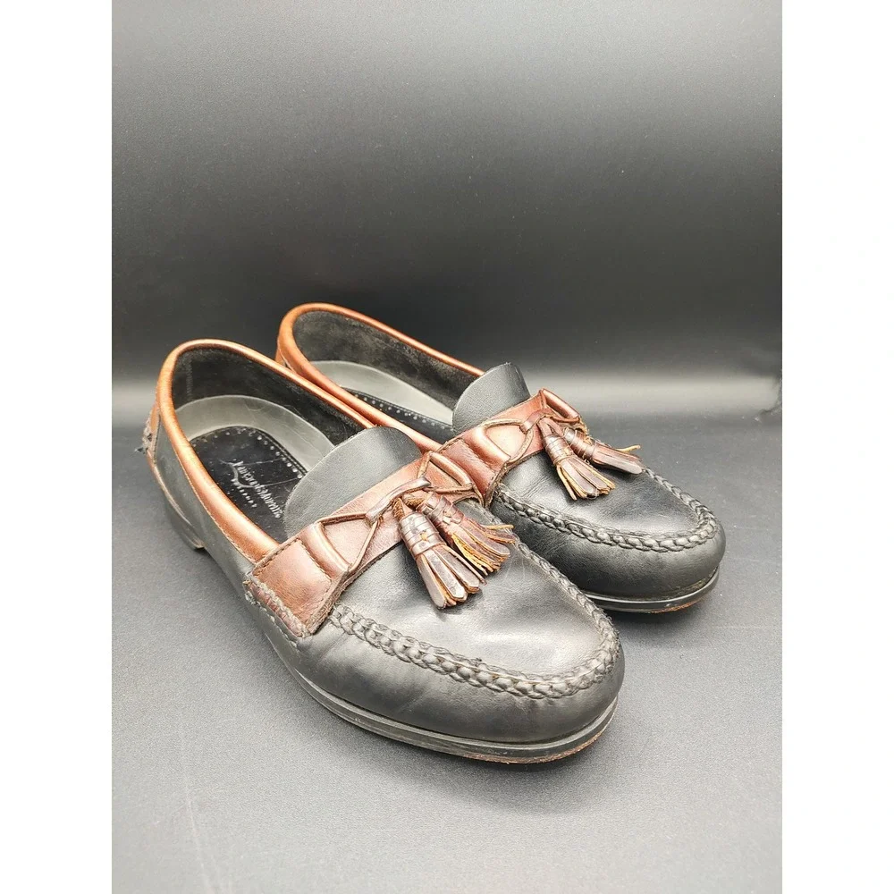 Johnston & Murphy Passport Mens 10.5 M Two‎ Tone Black Brown Tassel Loafers 905